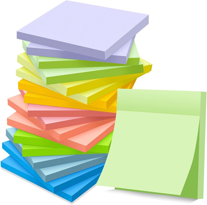 YEECOK (18 Pads) Sticky Notes 3x3 inch, Self-Stick Pads Pastel Colors Sticky Note, Recyclable, Easy to Post for Home, Office, Notebook - Image 1
